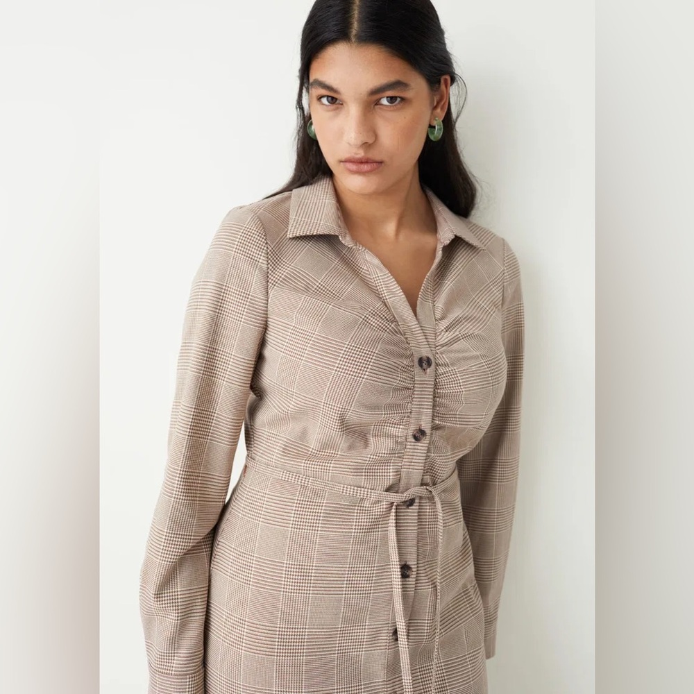 NWT & Other Stories Beige Plaid Midi Dress Sz 12